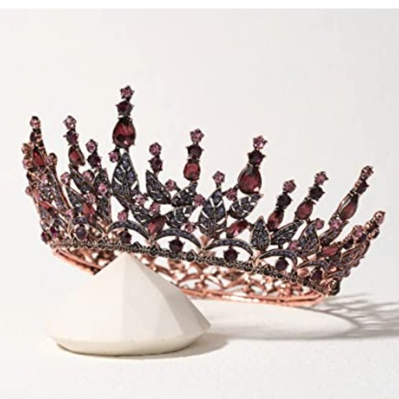 Purple Bronze Baroque Rhinestone Wedding Halloween Prom Crown - Picture 2 of 7